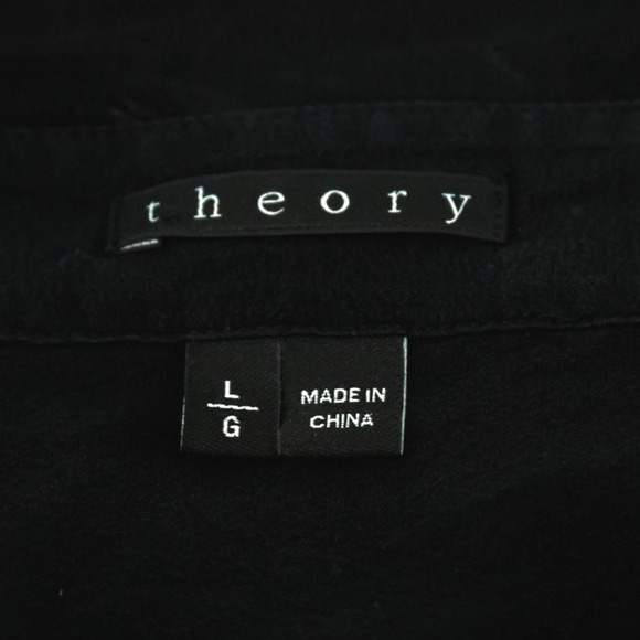 Theory Size Large L Black Semi-Sheer Collared Button Long Sleeve Silk Top - Picture 3 of 5